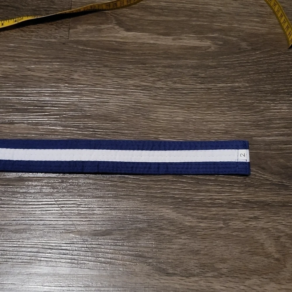 Karate Blue Belt with White Stripe, Size 2